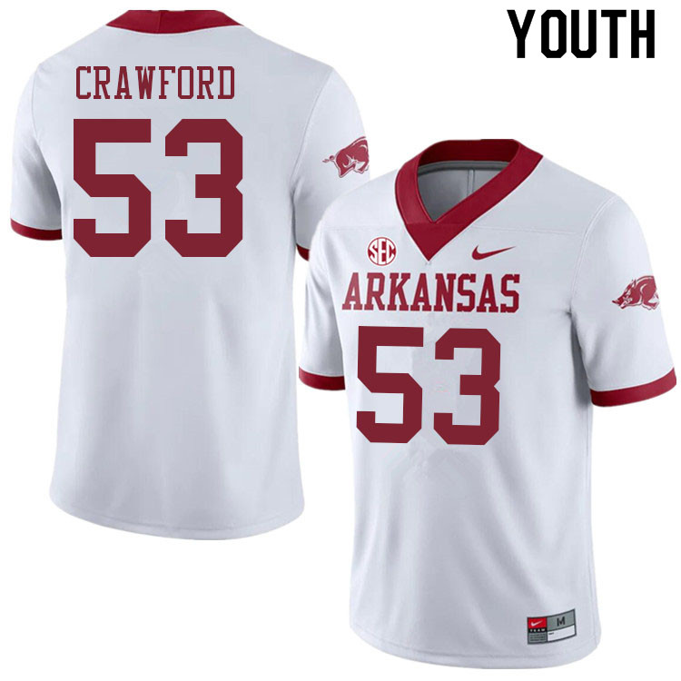 Youth #53 Ty'Kieast Crawford Arkansas Razorbacks College Football Jerseys Sale-Alternate White